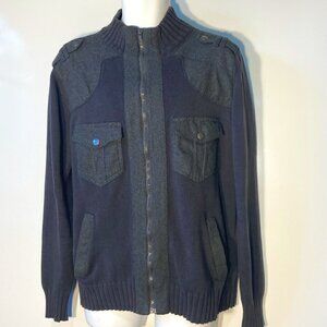 Paper Denim & Cloth SZL Mens Dark gray zip front sweater flannel details office